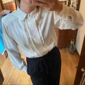 90s vintage Flowy White button up Blouse
